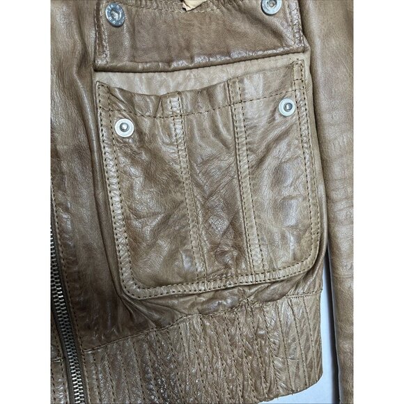 RARE ZARA Man Camel Brown Goat Leather Jacket Size Medium - Vintage - Picture 14 of 16
